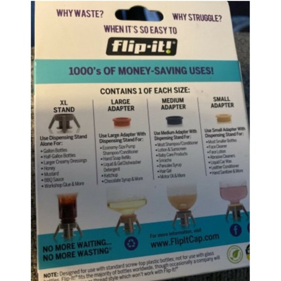Flip-It! Bottle Emptying Kit Bottle Cap Condiment Lotion Shampoo | Grey NEW - Picture 3 of 3